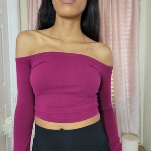 Forever 21 Pink Long Sleeve Fitted Crop Top